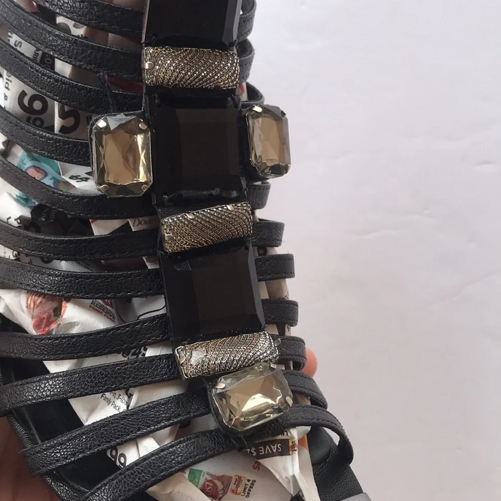 Tory Burch Black Sandals Heels Crystal Stiletto High Designer Gem Sparkle 9 Cute